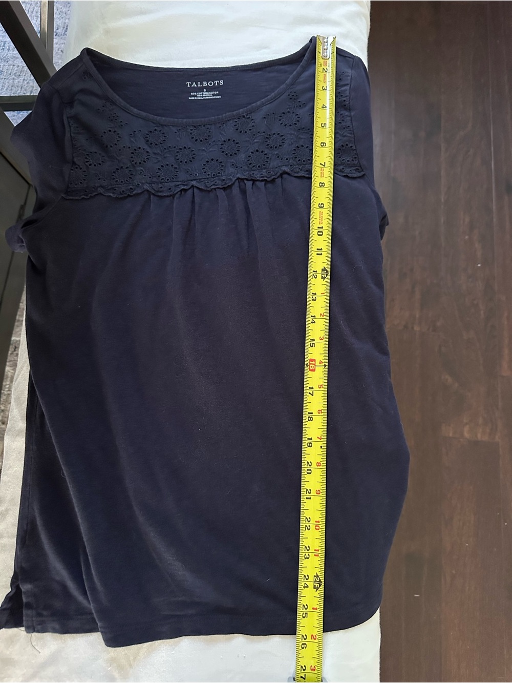 Talbots Women’s Navy Eyelet‎ Trim Short Sleeve Tee Top Cotton Modal Size Small - Picture 8 of 8